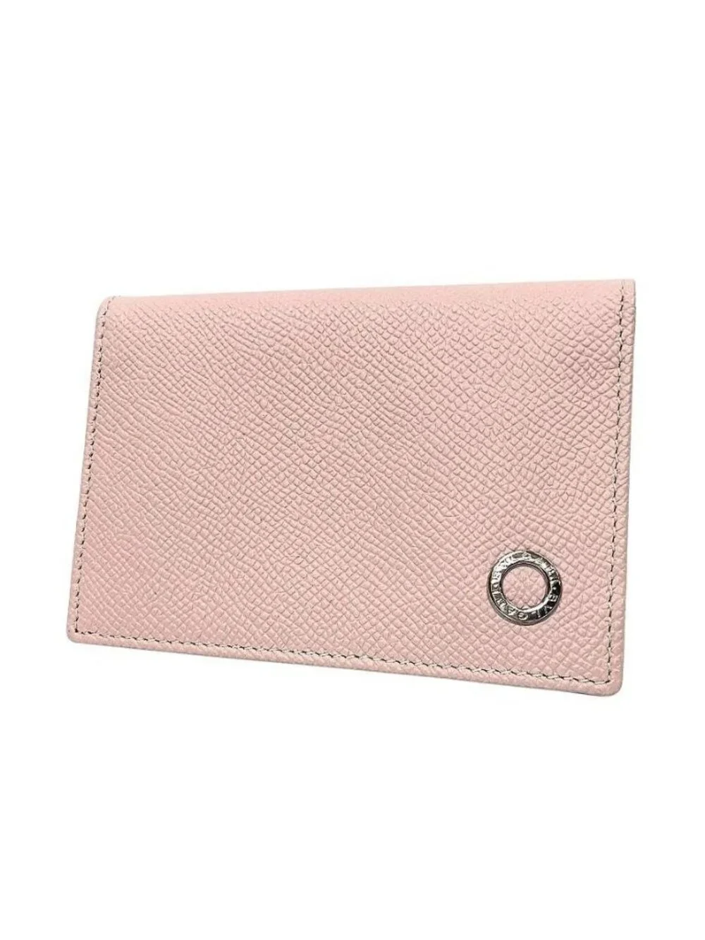 Bvlgari Card Case Business Gray Leather Light Pink